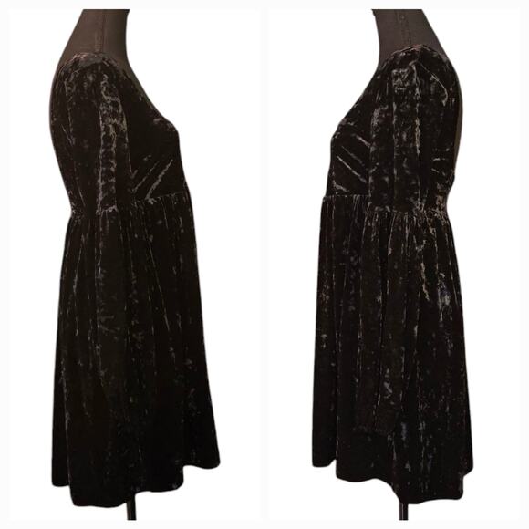 Free People Black Vevlet Solid Oh So Easy Babydoll Dress Size Small - Picture 3 of 6